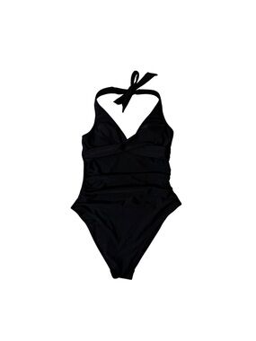 Cupshe.Black One Piece Swimsuit Size S Halter Ruched Elegant Swimwear.